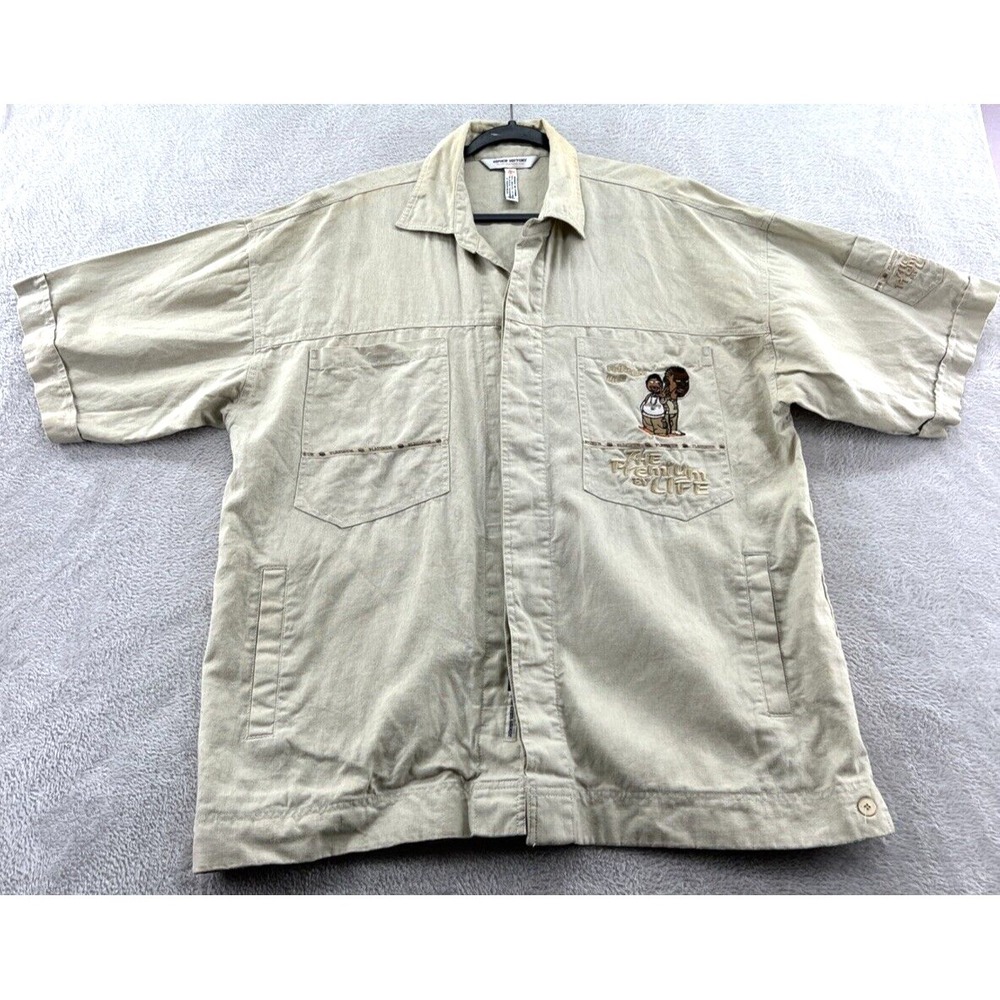 VINTAGE Hip Hop History Shirt Mens XL Linen Baggy Streetwear Button Up Short Slv